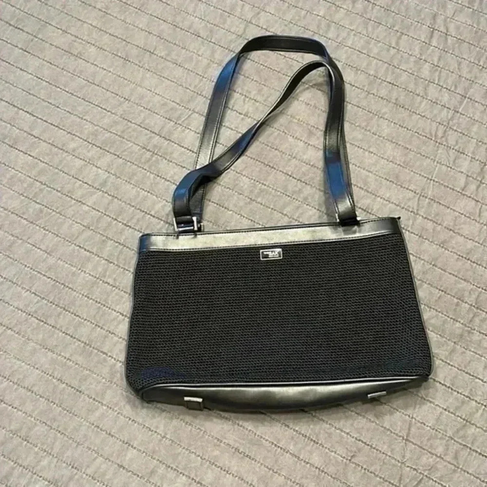 The SAK Classic Medium Shoulder Bag Black Purse Vegan Leather Crochet